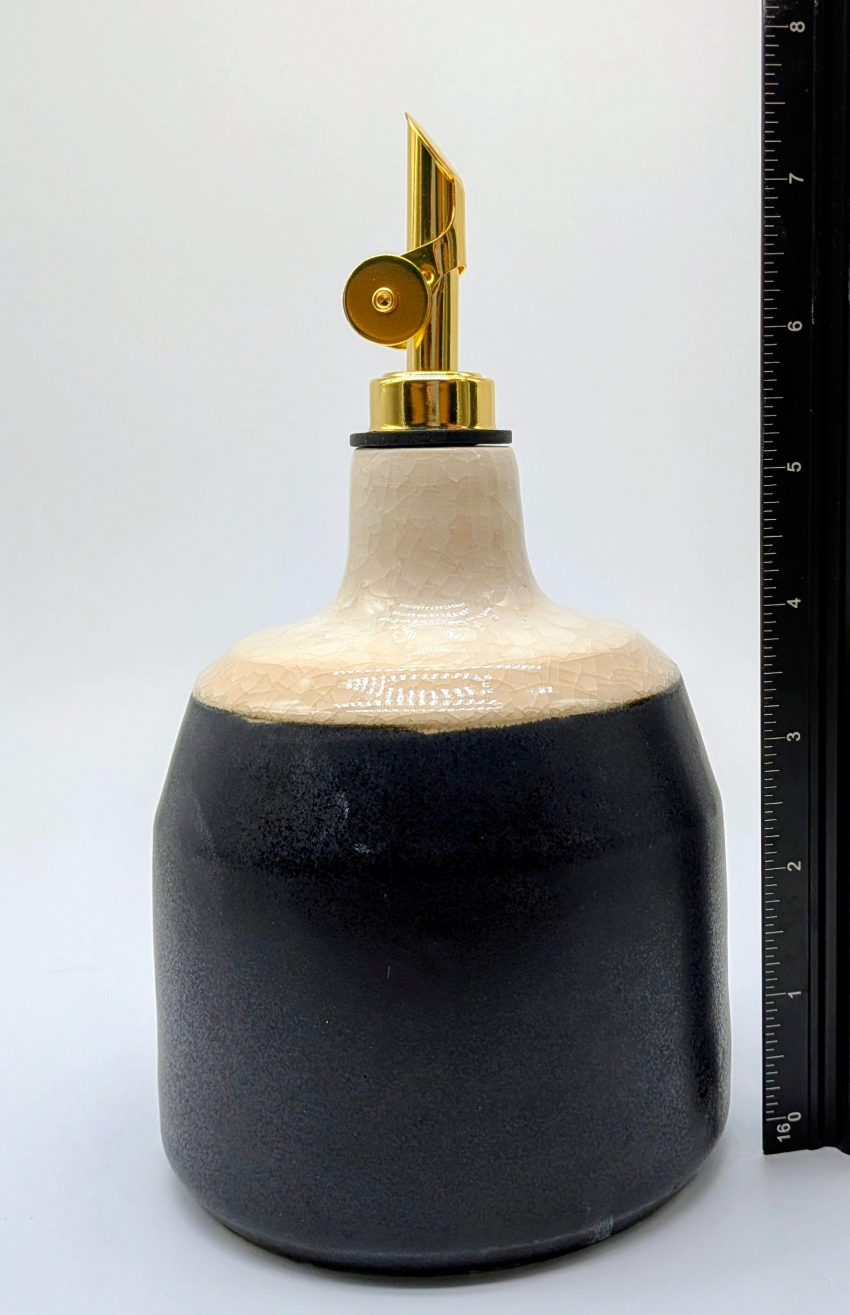 Crackle White and Black Oil or Liquor Pour Bottle